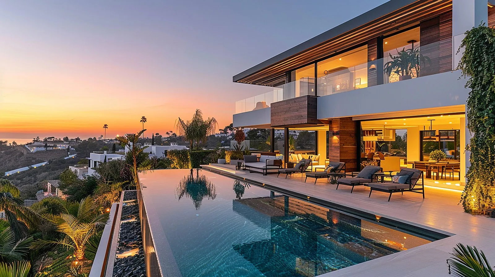 Outdoor living space with TV, speakers, and lounge seating