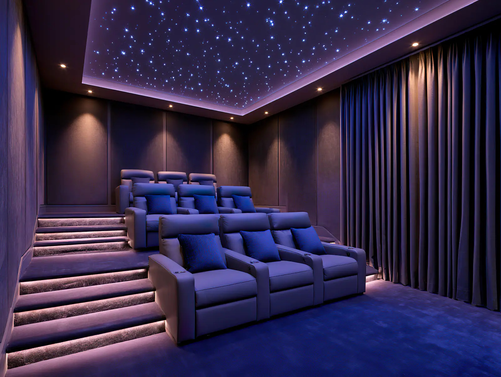 Private cinema beneath a starlit ceiling