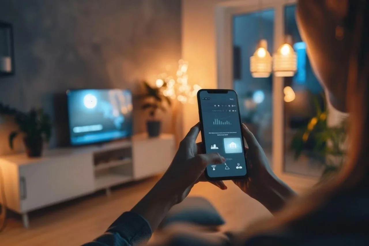 Smart home automation interface controlling household devices from a smartphone